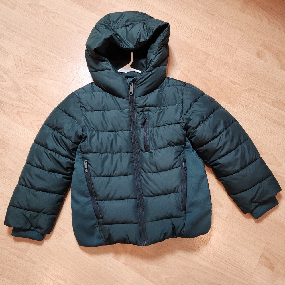 Abercrombie Kids Green Puffer Coat Faux Fur Lined Size 5/6